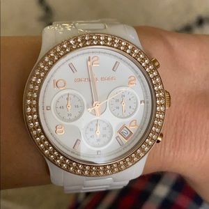 Michael Kors white ceramic watch with rose gold